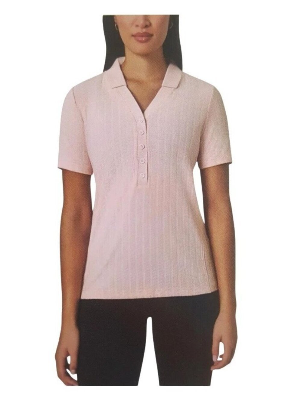 NWOT Mondetta Women's XL Pink Short Sleeve Collared Shirt Ribbed Modal G2016